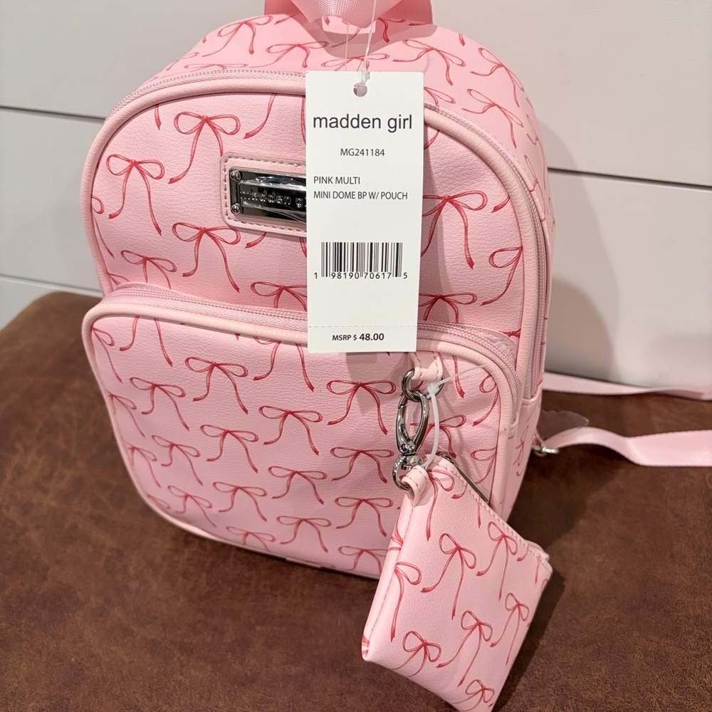 Madden Girl Pink Bow Mini Backpack Y2K Coquette NWT w/ Pouch Travel School - Picture 4 of 10